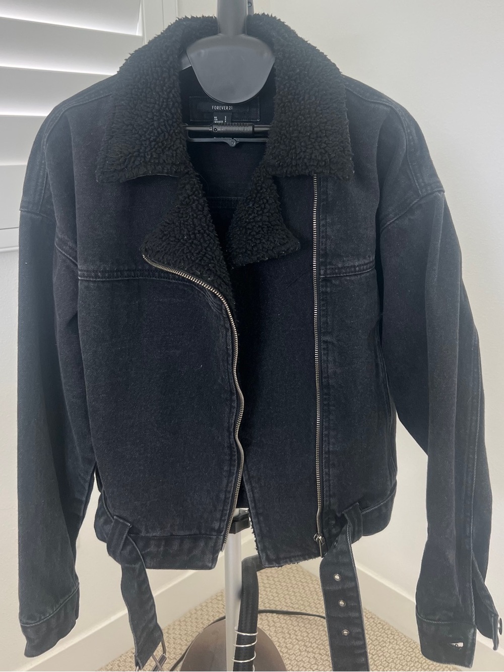 Forever 21 Black Sherpa-Lined Women’s Denim Jacket